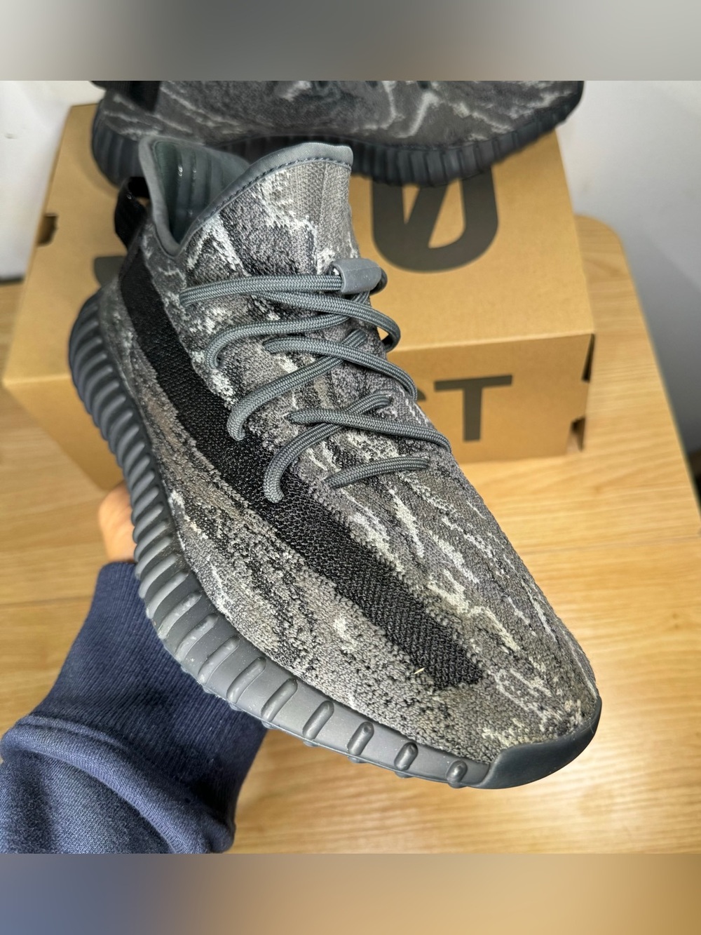 Yeezy 350 Boost V2 Dark Gray Knit Sneakers - Picture 8 of 11